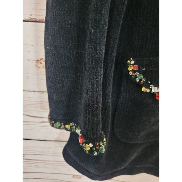 VTG J Two Black Embellished Jewel Chenille Knit Cardigan Sweater Womens Size XL - Picture 10 of 13